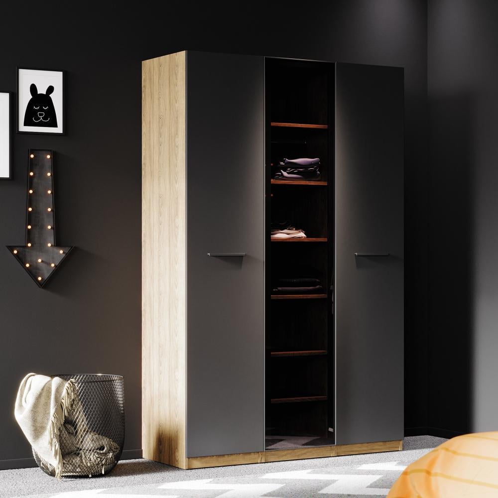 Legend 3-door wardrobe, youthful gray (2 wooden doors and 1 glass door)